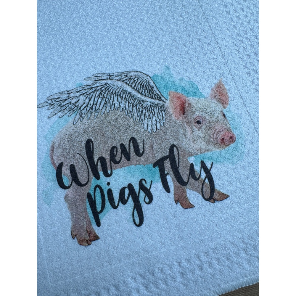When Pigs Fly Waffle Weave Kitchen Towel White Blue Graphic Hand Towel Farmhouse